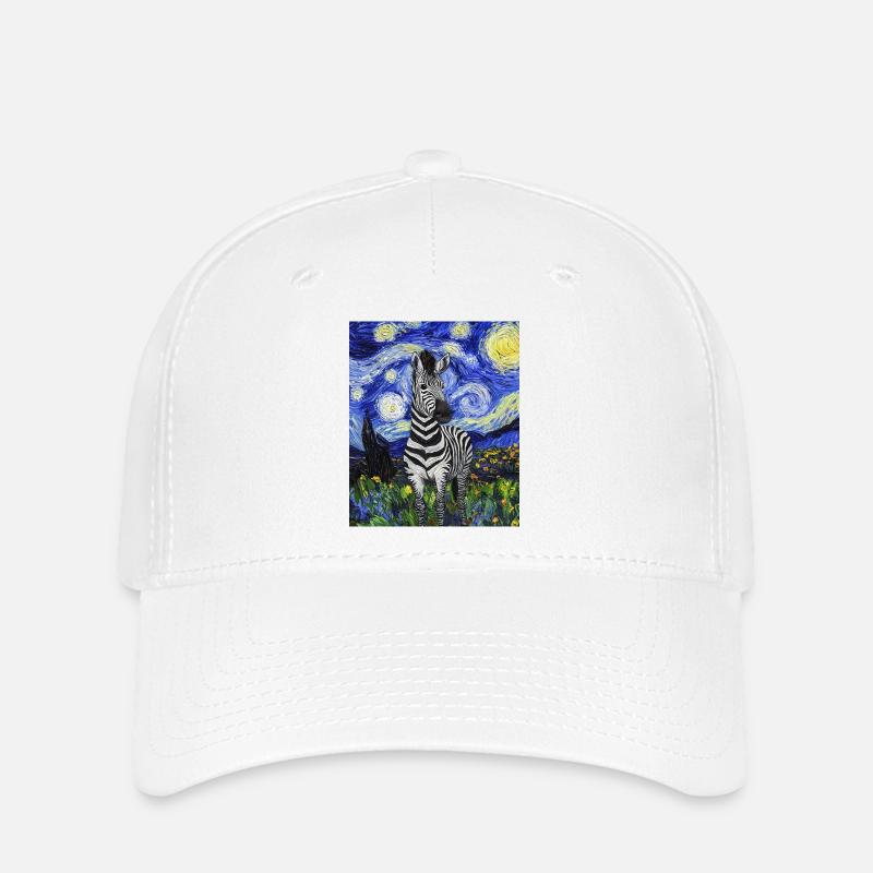 Zebra Van Gogh stil stjärnklar natt - Flexfit keps - vit