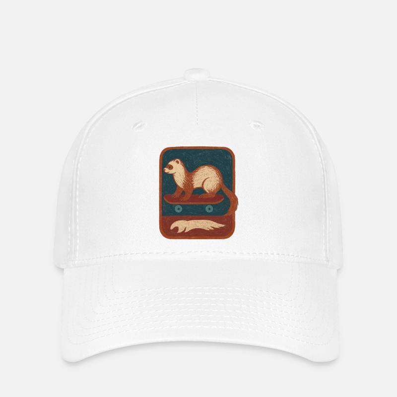 Frettchen auf Skateboard Retro - Flexfit Cap - Weiß