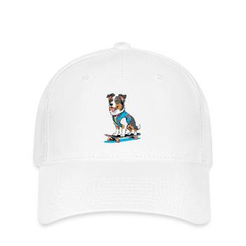 Skateboardhund im Jeansvest - Flexfit Cap - Weiß - Vorne