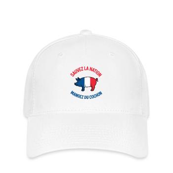 Sauvez la Nation Mangez du Cochon Humour Français - Casquette Flexfit - blanc - Devant