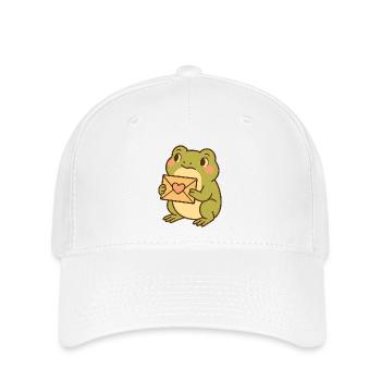 Kawaii Frosch mit Herzbrief – Cute Frog Art - Flexfit Cap - Weiß - Vorne