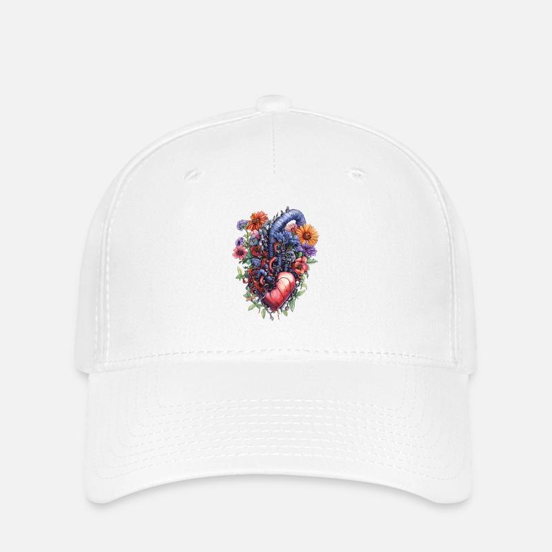 Floral Herz Steampunk - Flexfit Cap - Weiß