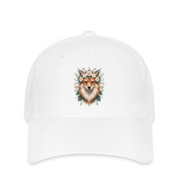 Florales Fuchsportrait mit Blumenkranz - Flexfit Cap - Weiß - Vorne