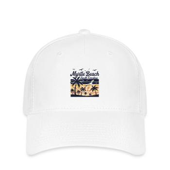 Myrtle Beach, South Carolina Vintage-Sonnenuntergangspalmen - Flexfit Cap - Weiß - Vorne