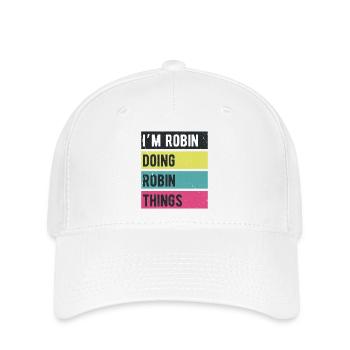 Je suis Robin qui fait des couleurs rétro de Robin Things - Casquette Flexfit - blanc - Devant