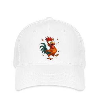 Verrückter Huhn-Cartoon lustiges Tierdesign - Flexfit Cap - Weiß - Vorne