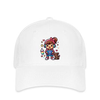Aesthetic Gamer Girl with a surf tablet and a Pup - Flexfit Cap - white - Front