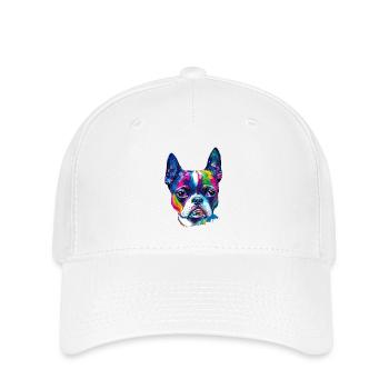 Farbenfrohes Boston-Terrier-Ölfarbe-Hundeporträt - Flexfit Cap - Weiß - Vorne