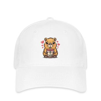 Capybara Bubble Tea Shirt Kawaii - Flexfit Cap - Weiß - Vorne