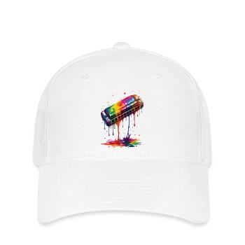 Mundharmonika mit tropfender Farbe - Flexfit Cap - Weiß - Vorne