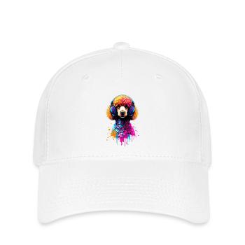 Pudel mit Kopfhörer - Flexfit Cap - Weiß - Vorne