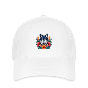 Wolfskopf mit Tropenblumen - Flexfit Cap - Weiß - Vorne