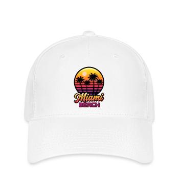 Miami Strand Sonnenuntergang mit Palmen - Flexfit Cap - Weiß - Vorne