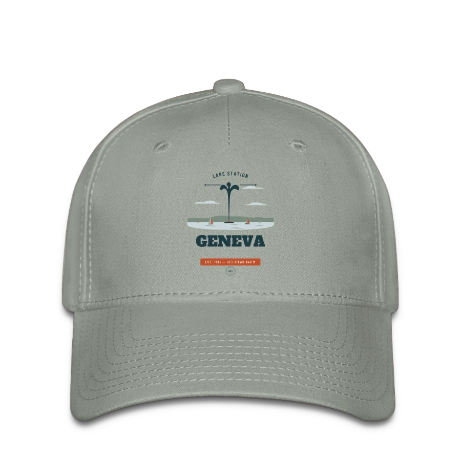 Geneva badge on a flexfit cap, green-grey