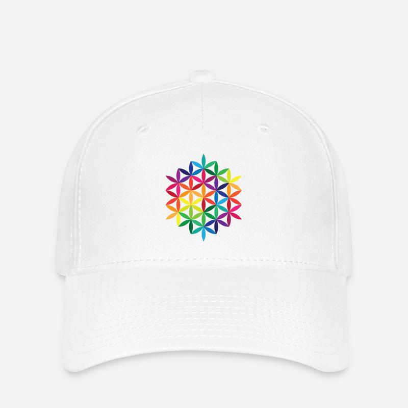 Rainbow Flower of Life 2 - Flexfit Cap - white