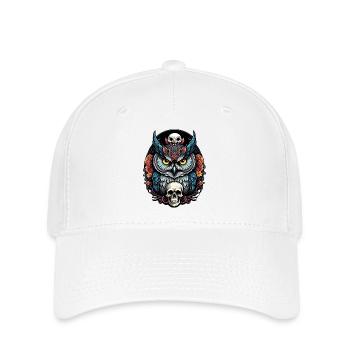 Hibou décoratif avec crâne et pétales de rose - Casquette Flexfit - blanc - Devant