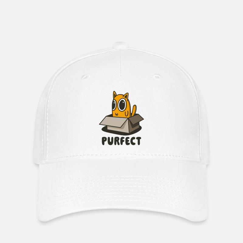 Purrfect Orange Katze in Box - süßes Kätzchen-Design - Flexfit Cap - Weiß