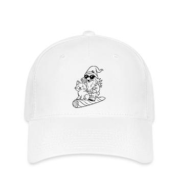 Cooler Zwerg auf fliegendem Joint mit Katze - Flexfit Cap - Weiß - Vorne