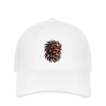 Mystischer Skull Krieger Tribal Design - Flexfit Cap - Weiß - Vorne