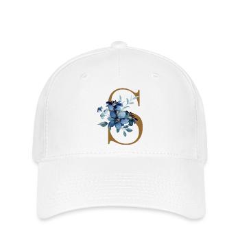 Motif floral bleu sur la lettre S - Casquette Flexfit - blanc - Devant