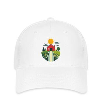 Bauernhof mit roter Scheune Landwirtschaft Motiv - Flexfit Cap - Weiß - Vorne