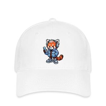 Roter Panda mit Kopfhörern 90er - Flexfit Cap - Weiß - Vorne