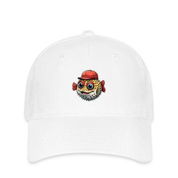 Drôle de poisson-globe avec casquette de baseball rouge - Casquette Flexfit - blanc - Devant