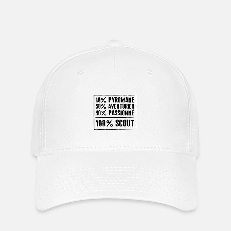 100% SCOUT - 10% pyromane 50% aventurier 40% - Casquette Flexfit - blanc
