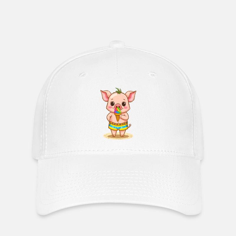 Petit cochon avec de la glace colorée - Casquette Flexfit - blanc