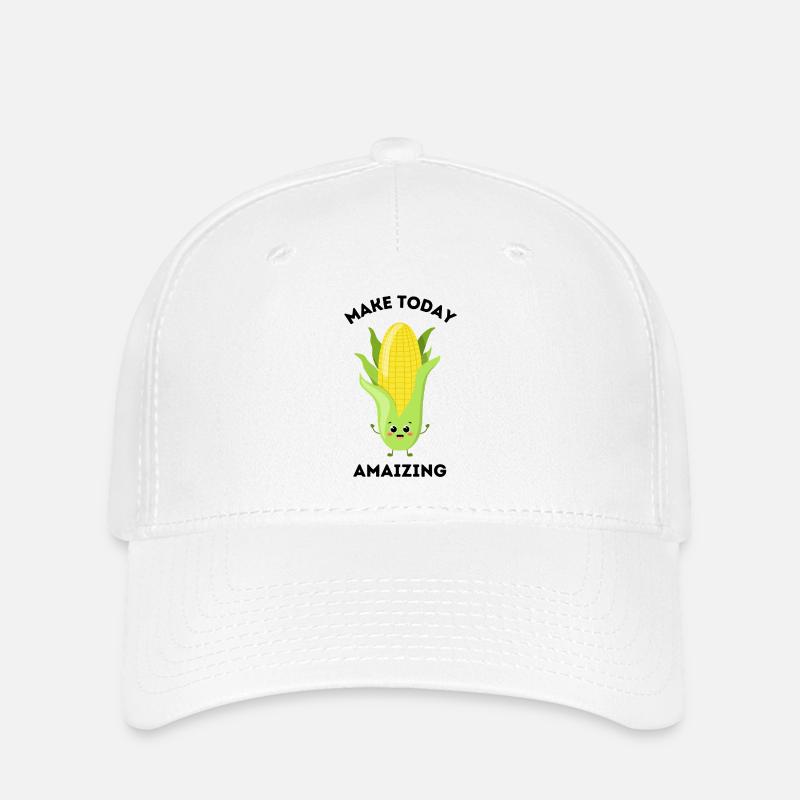 Cute Pun Corn Cartoon “Make Today Amaizing” - Flexfit Cap - white