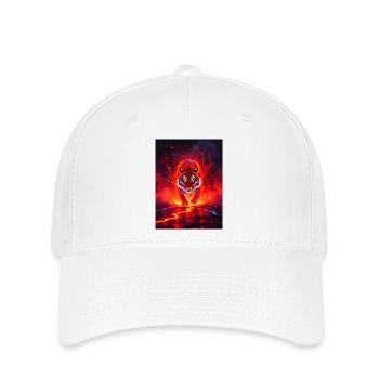 Majestic tiger glowing in golden and turquoise rad - Flexfit Cap - white - Front