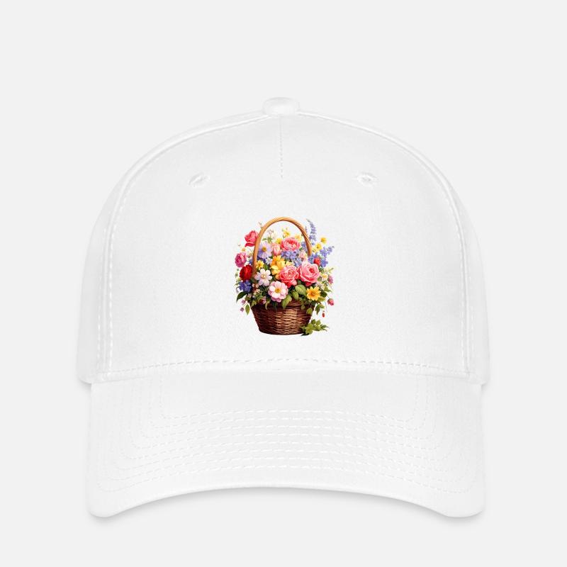 Wicker basket with spring flowers - Flexfit Cap - white
