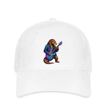 Schuppentier mit Jacke und Neon E-Gitarre - Flexfit Cap - Weiß - Vorne