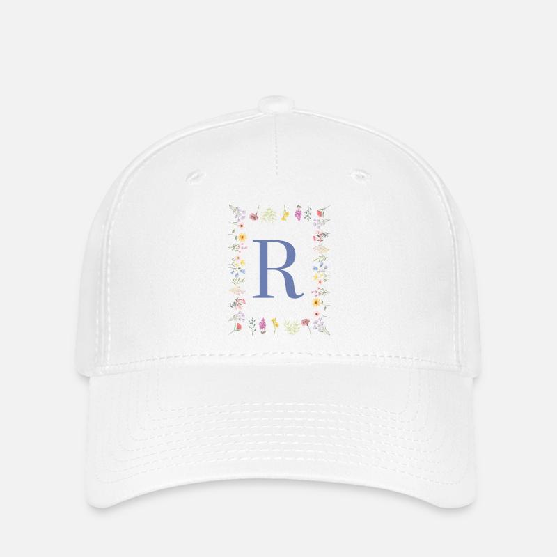 Floral Initialen "R", Buchstaben Monogramm - Flexfit Cap - Weiß