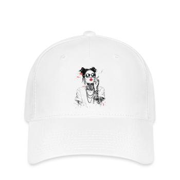 Girl Noir Queen mit roten Lippen - Flexfit Cap - Weiß - Vorne