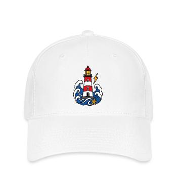 Marine-Leuchtturm- und Wellen-Tattoo-Stil - Flexfit Cap - Weiß - Vorne