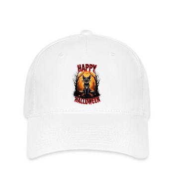 Halloween Schwarzwolf Motiv - Flexfit Cap - Weiß - Vorne
