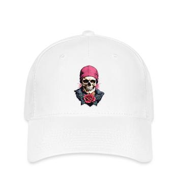 Skull and crossbones with rose - Flexfit Cap - white - Front