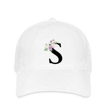 Lila Blumenbuchstabe S - Flexfit Cap - Weiß - Vorne