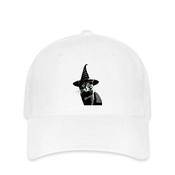 Chat Yeux Verts Chapeau Sorcière Walpurgis Nuit - Casquette Flexfit - blanc - Devant