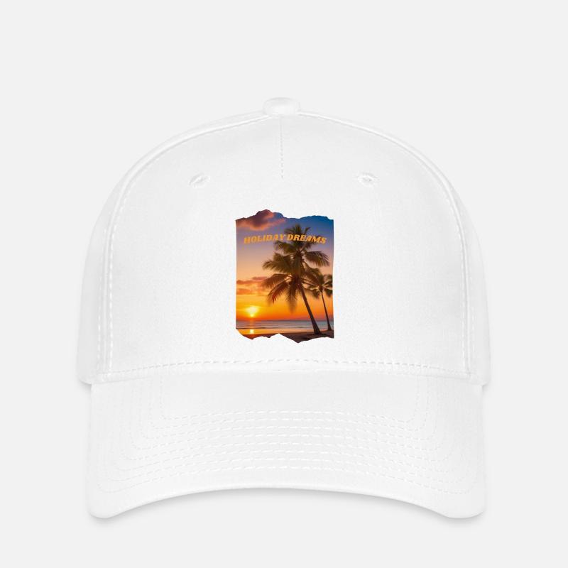 Holiday Dreams - Beach with sunset - Flexfit Cap - white