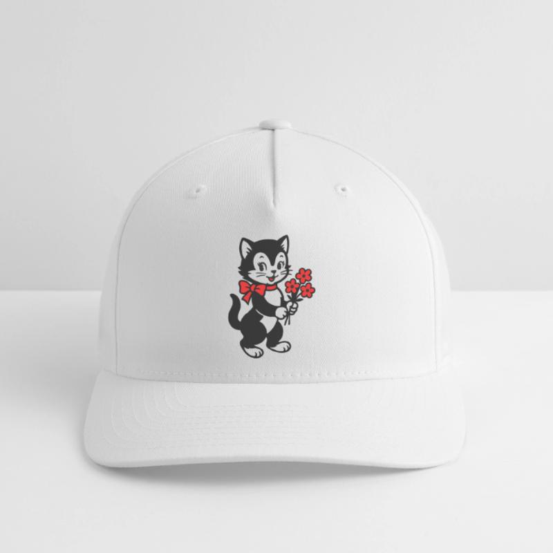 Schwarze Katze mit rotem Band Flexfit Cap
