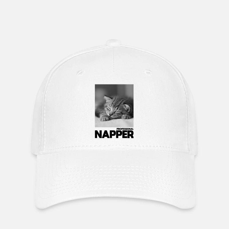 Professional Napper – Sleeping Cat - Flexfit Cap - white