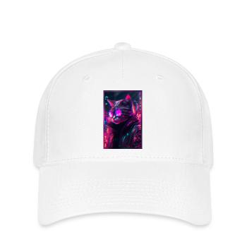 Techno Katze Japan Neon City Art - Flexfit Cap - Weiß - Vorne