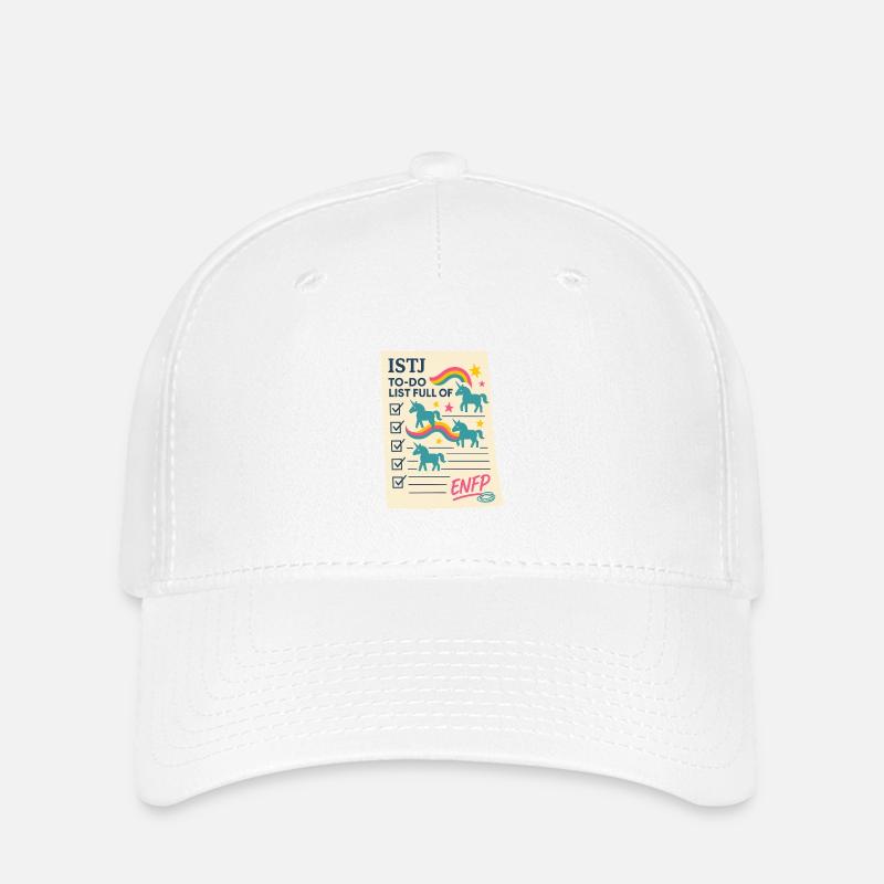 ISTJ × ENFP: „To-Do-Liste voller Einhörner.“ - Flexfit Cap - Weiß