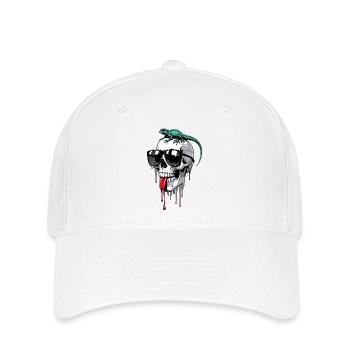 Chilliger Totenkopf mit Echse - Flexfit Cap - Weiß - Vorne