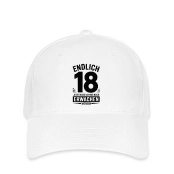 Endlich 18 – Lustiges Geburtstagsshirt zum Erwachs - Flexfit Cap - Weiß - Vorne