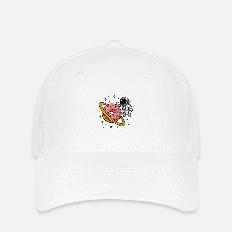 Space Astronaut with Donut Planet - Flexfit Cap - white
