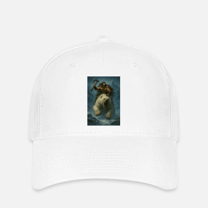 Wikingerkrieger auf Eisbär – Fa-Illustration - Flexfit Cap - Weiß