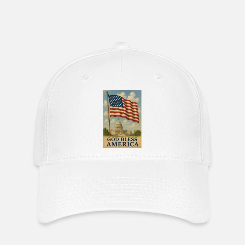 God Bless America Flag Art - Flexfit Cap - white